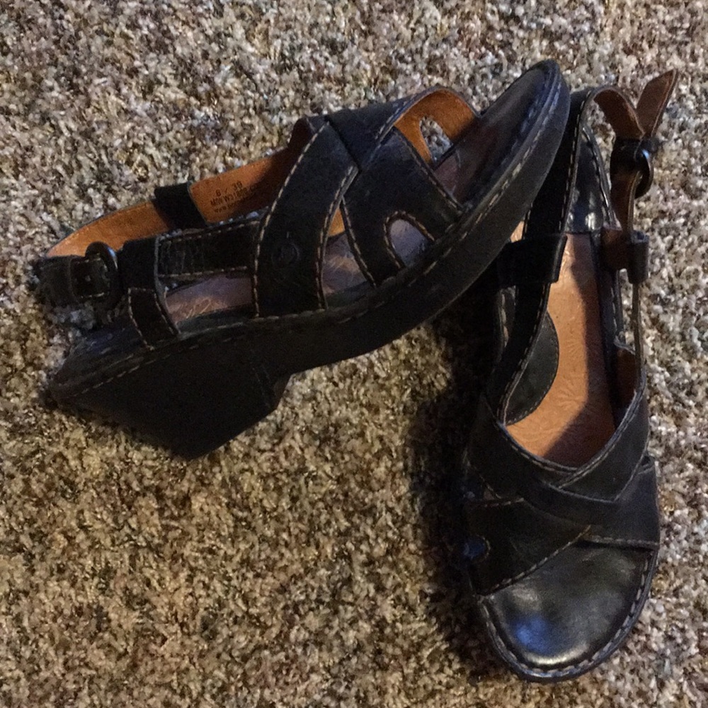 Born Black leather wedges, size 8